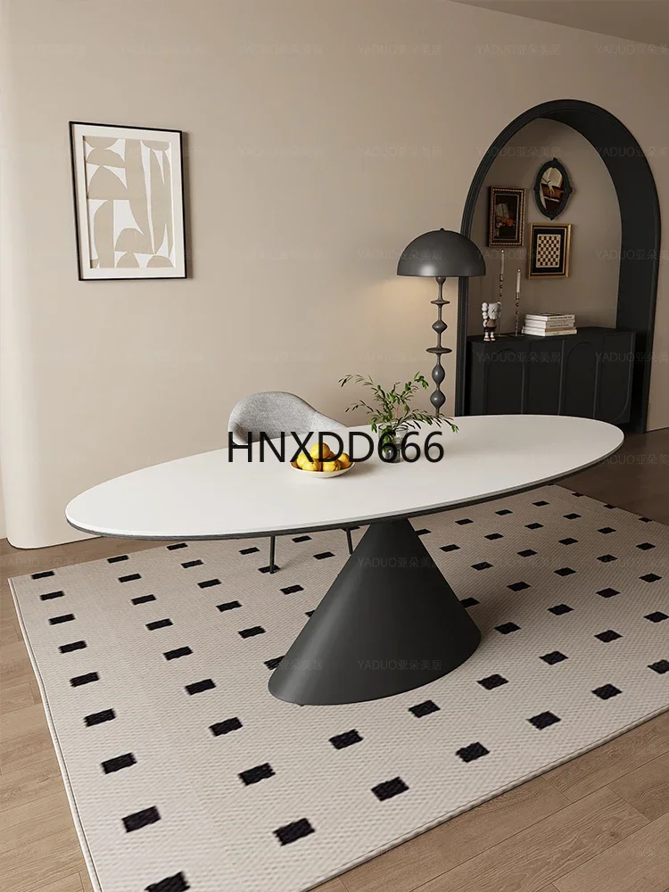 Elegant Light Luxury Oval Slate Dining Table Compact Dinner Table for 2-4 People Perfect for Small Apartment Household