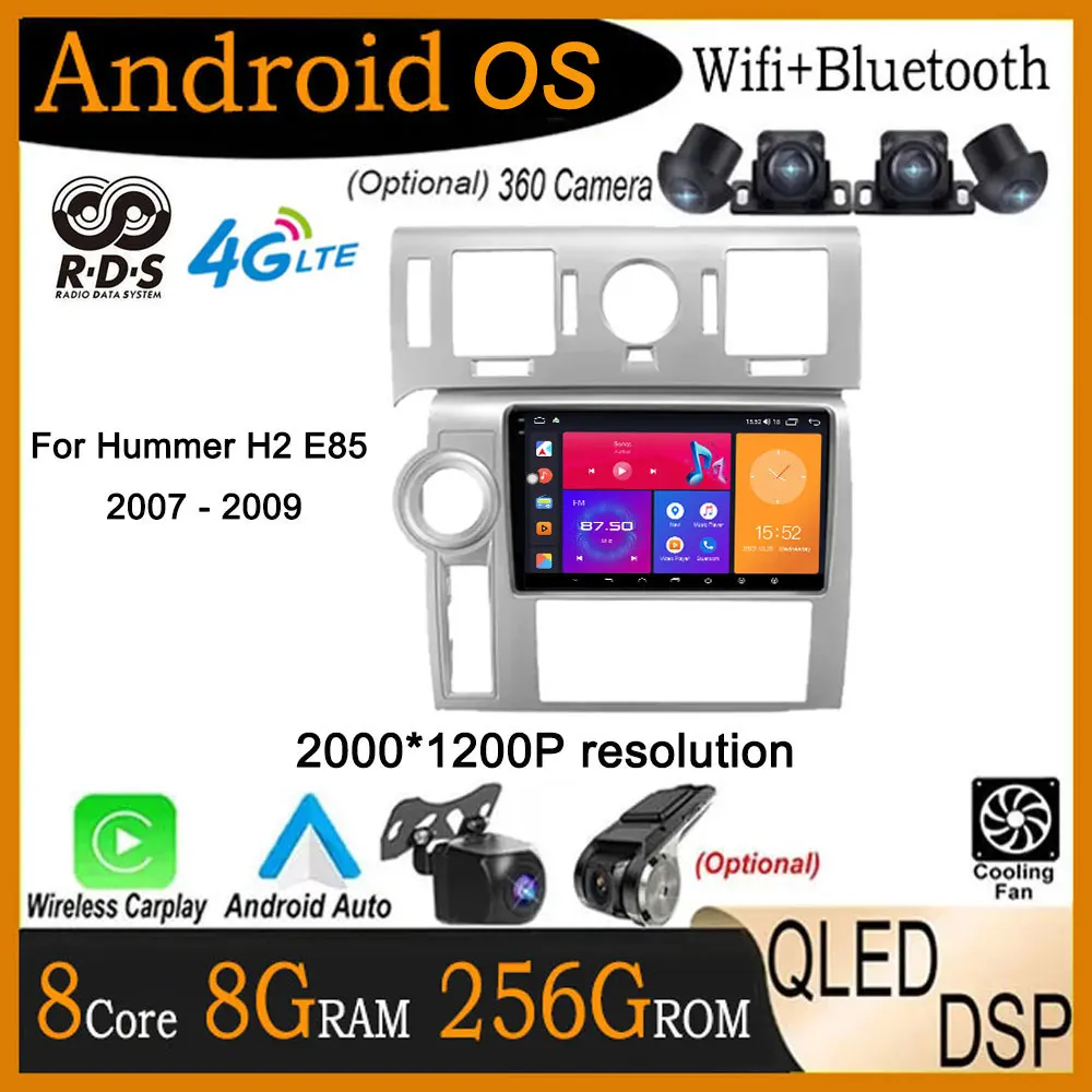 9 inch Screen Android 14 For Hummer H2 E85 2007 - 2009 Car Player Auto Radio Stereo Head Unit Multimedia Player GPS Navigation