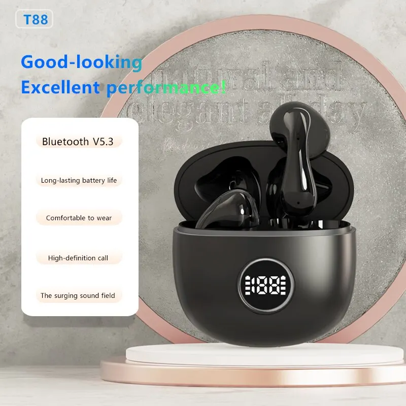 NEW T88 TWS Wireless Earphone Bluetooth 5.3 Dual Stereo Noise Reduction Bass Touch Control Long Standby with LED Display Headset