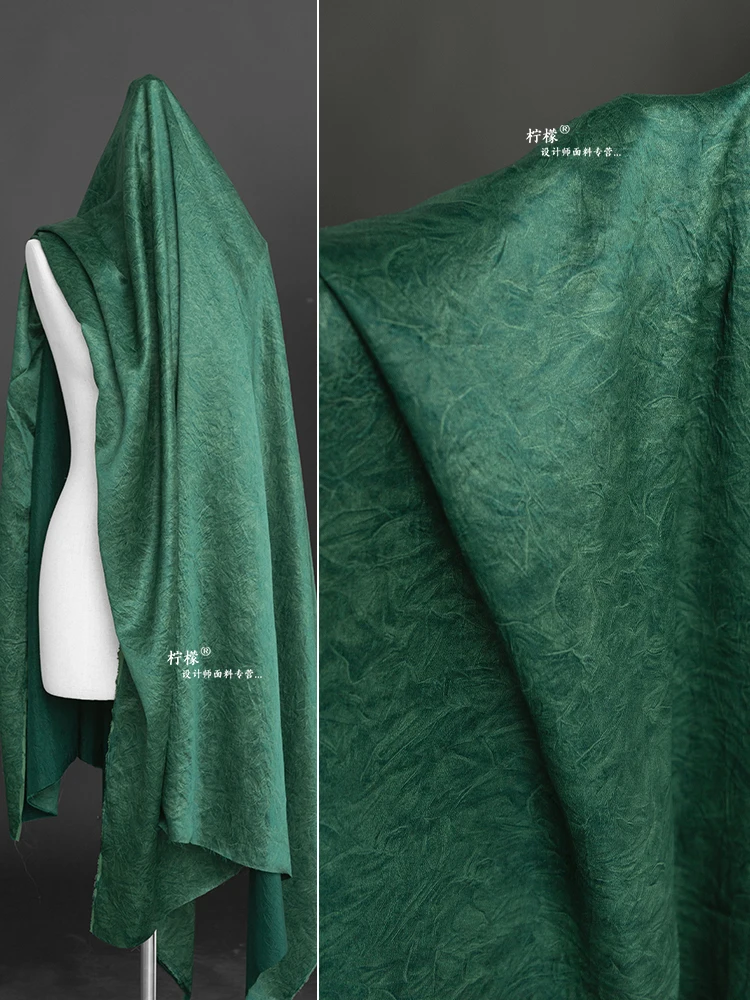 Pleated Fabric Dark Green Shirt Hanfu Dress Clothing Designer Fabric Wholesale Cloth for Diy Apparel Sewing Meters Material