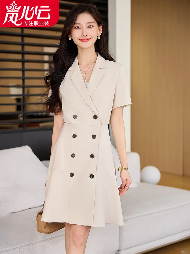 

Temperament Goddess Style Waist-Tight Business Suit and Dress Travel Summer2024Popular French Minority Double Breasted Dress