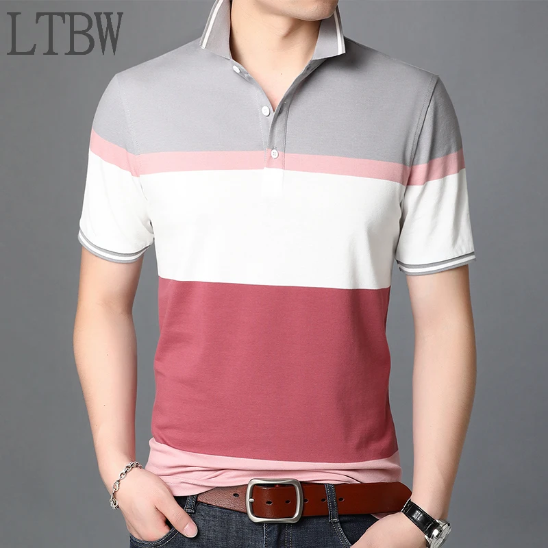 LTBW Fast Shipping New Striped Men's Short Sleeve POLO Shirt Casual Short Sleeve Top Men's T-Shirt