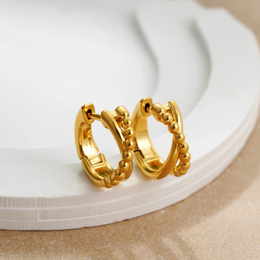 

Stainless Steel Ball Mini Circle Criss-cross Hoop Earrings for Women Anti Allergic Metal Geometric Small Ear Bone Huggie Jewelry