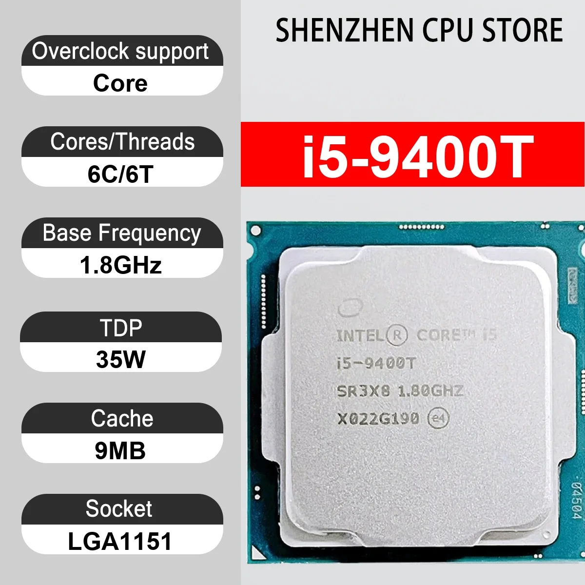 Intel Core i5-9400T 6 Core 6 Thread 1.80GHz 35W 9MB Cache 14nm LGA1151 SR3X8 DDR4-2666 MHz Coffee Lake UHD Graphics 630