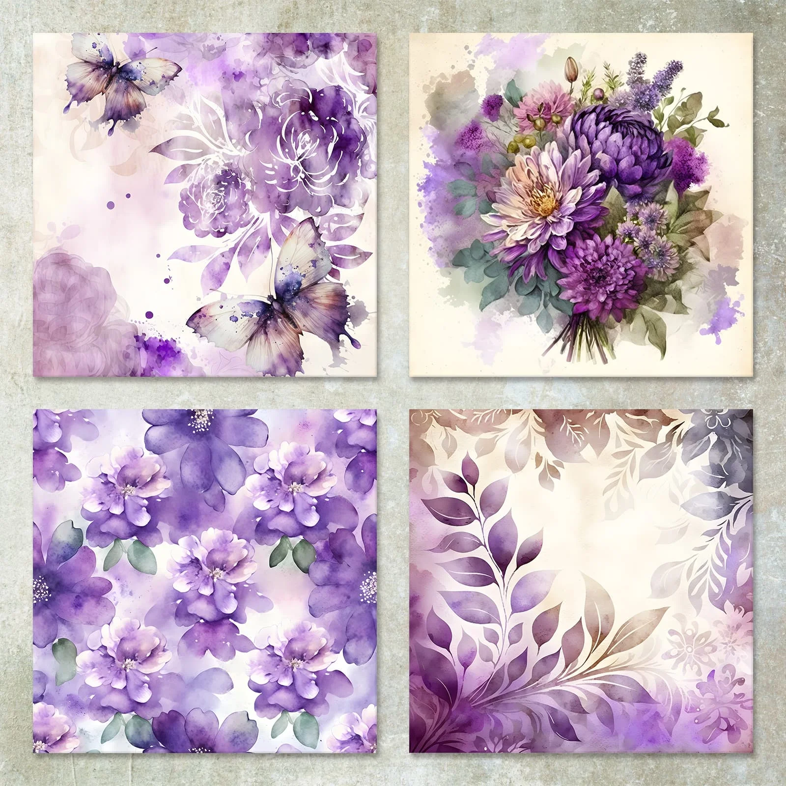 36 Sheets 6inch (Purple Flower Background) Clipping Thin Paper for Bullet Diary, Junk Magazine, Greeting Card Background