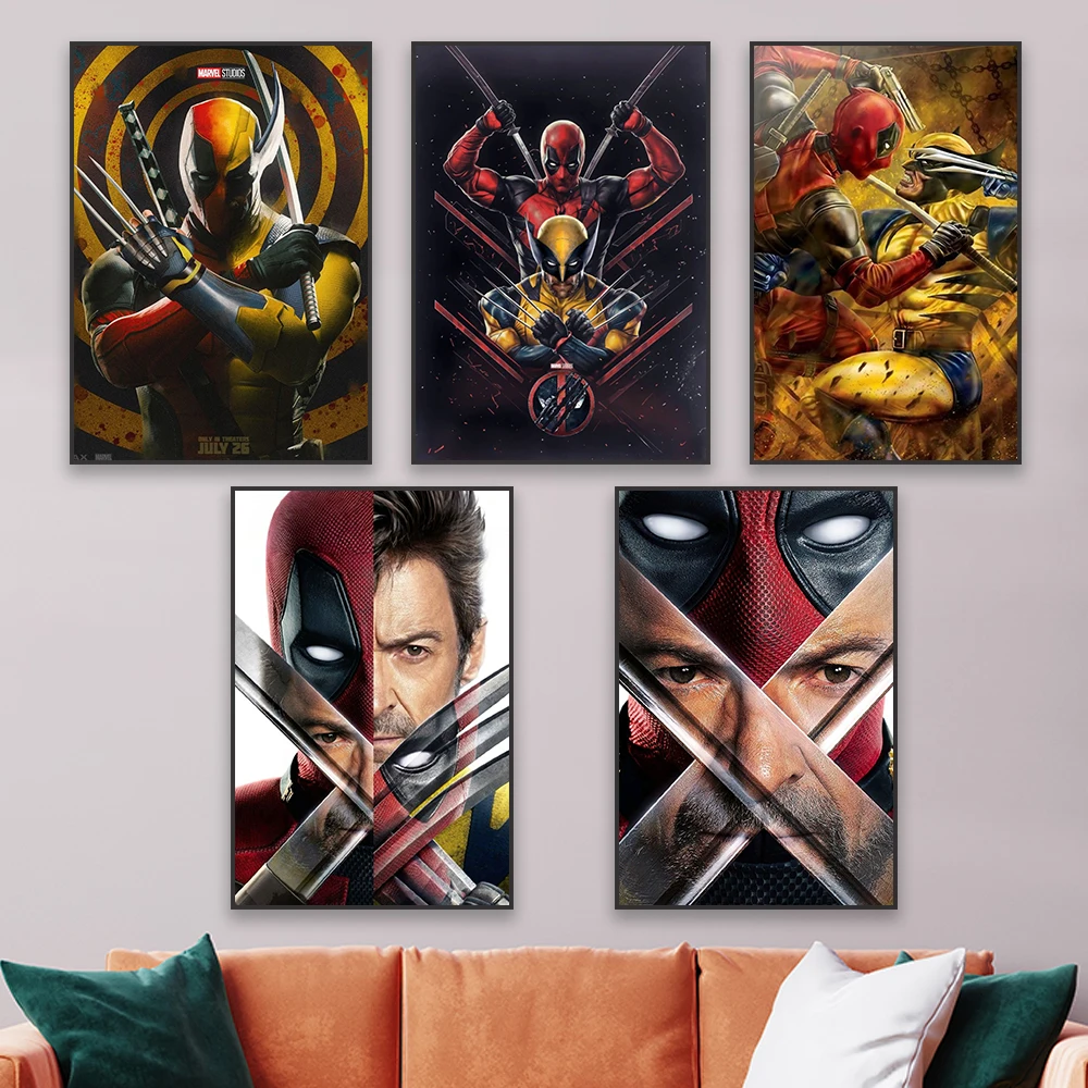 Abstract Deadpool and Wolverine Poster Half Face Cool Design Movie Art Canvas Painting Superhero Wall Art Prints Bedroom Decor