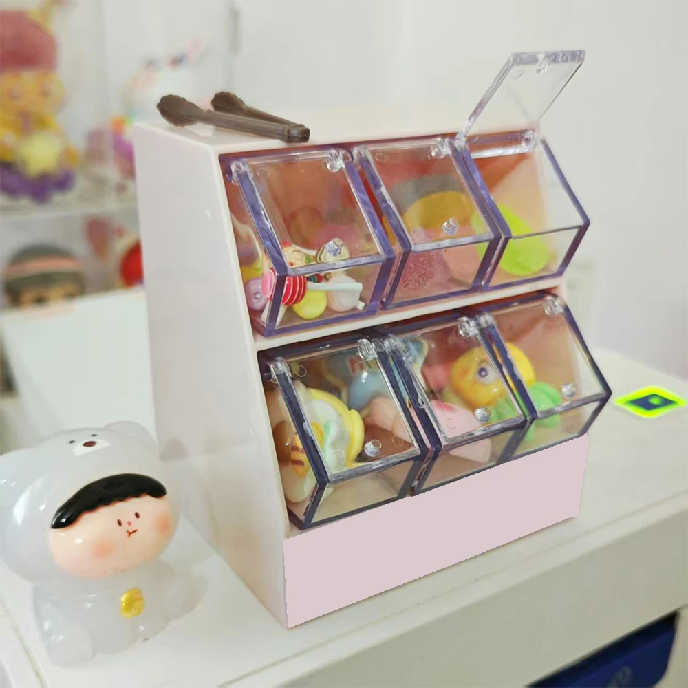 1/12 Scaffale di stoccaggio per snack in miniatura per cartoni animati Supermercato Bevande Piccolo scaffale di stoccaggio Mobili per case delle bambole Scaffale decorativo Giocattolo