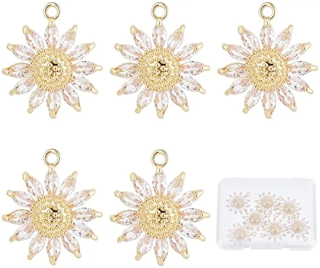 

8Pcs 18K Gold Plated Daisy Charms Cubic Zirconia Flower Charm Pendant for DIY Jewelry Making Necklace Bracelet Earring Jewelry