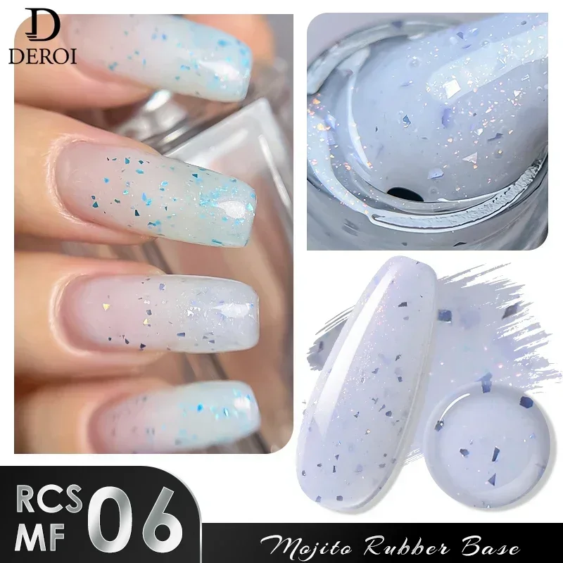 DEROI Glitter Rubber Base Top Matte Coat UV Gel Nail Polish Natural for Nail Art Semi Permanent Nude Natural Soak Off Manicure