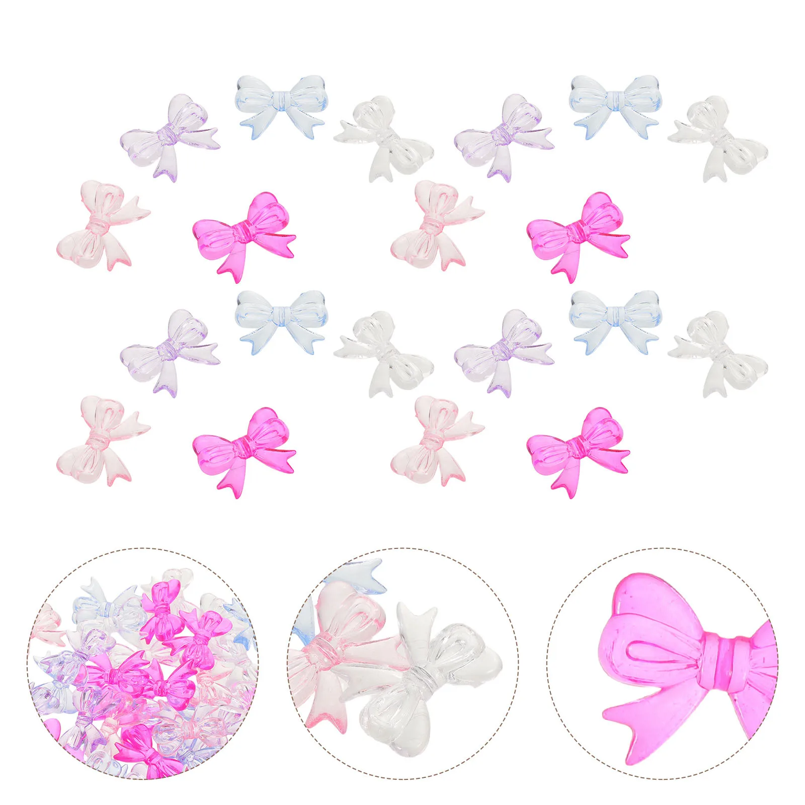 

50pcs Bow Cake Toppers Transparent Colorful Small Bows For Cupcake Birthday Wedding Cake Decoration Party Supplies Decor