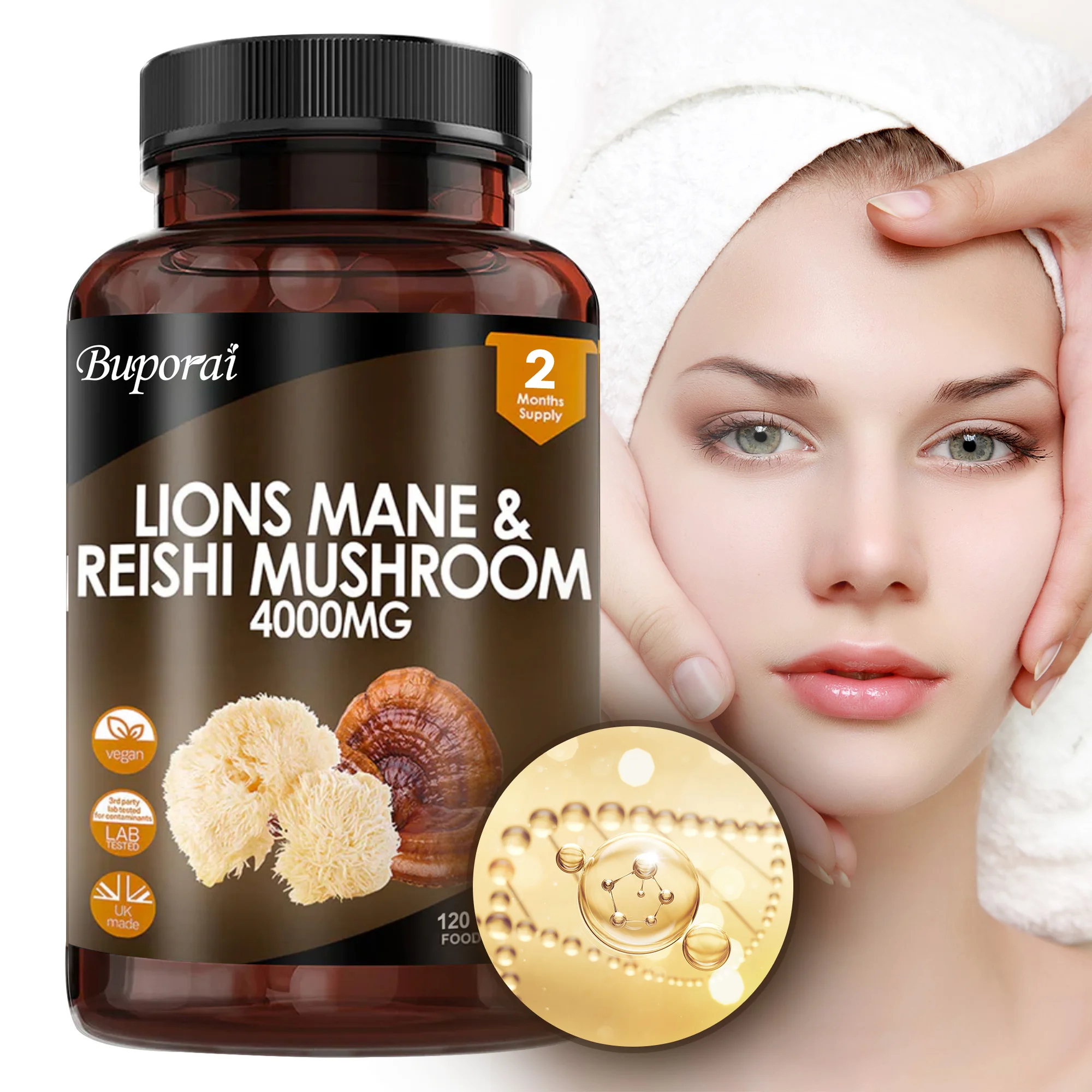 

Lions Mane & Reishi Mushroom 4000mg - Improves Cognitive Function, Enhances Memory and Concentration, Promotes Overall Health