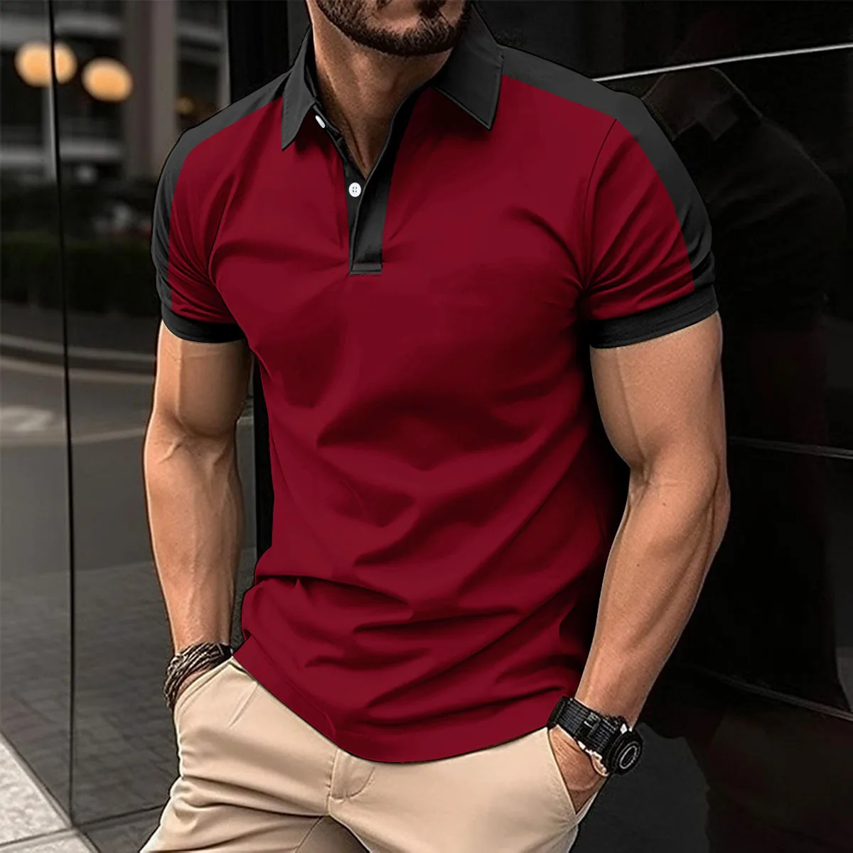 

Europe and the United States New Hot Men's Lapel Fashion Large Size Casual Simple Style Men's T-shirt POLO Shirt