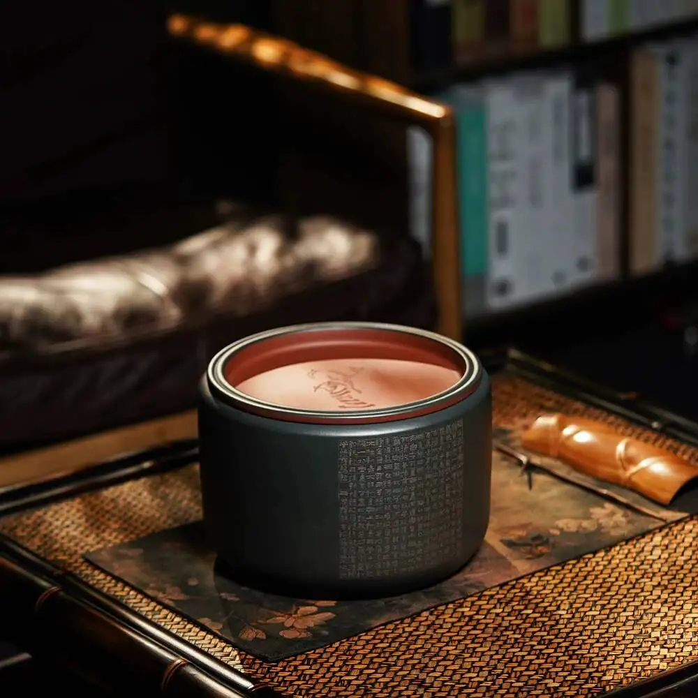 

High-End Yixing Purple Clay Handmade By A Famous Craftsman, Large Tea Storage Canister, Five-Piece Set, Two-Tone Prajna Canister