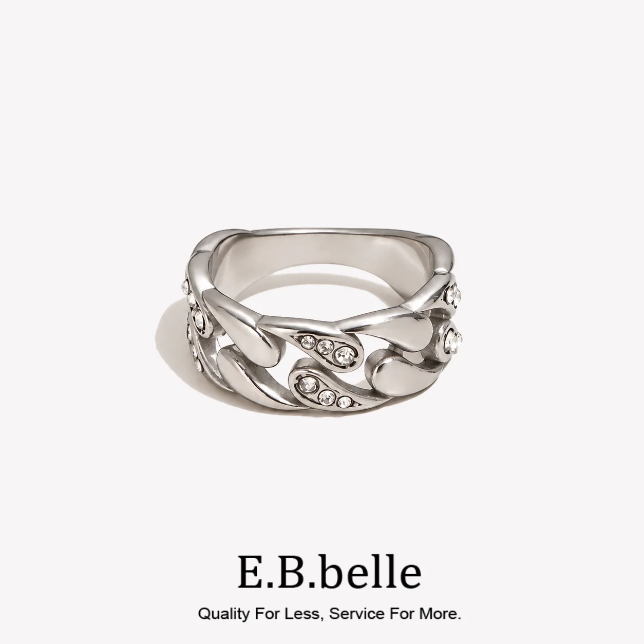 E.B.belle Water Droplet Ripple Interlocking Ring 18K Gold Plated Rings for Women 316L Stainless Steel Accessories