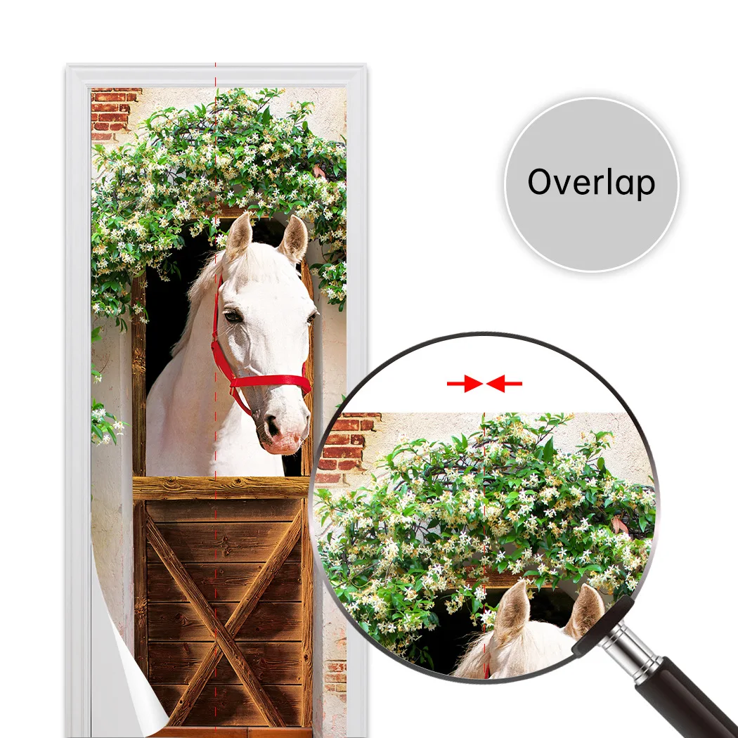 29 Styles Scenery Door Mural Sticker Self Adhesive Door Wrap Cover Horse Forest Bridge 3D Poster for Fridge Elevator Cabinet