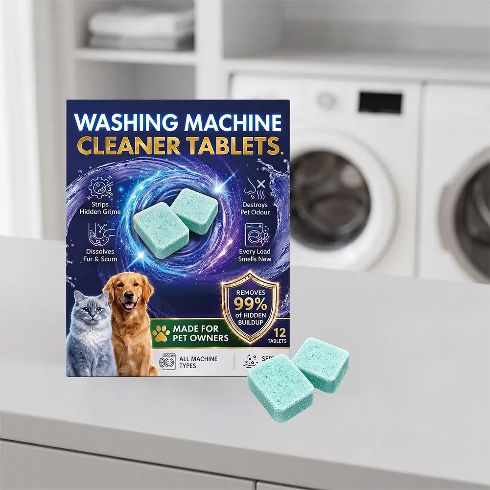 1/2Set 12pcs Washing Machine Descaler Tablets Washing Machine Cleaner Pet Hair Washer Stain Remover For Pet Parents Animal Lover