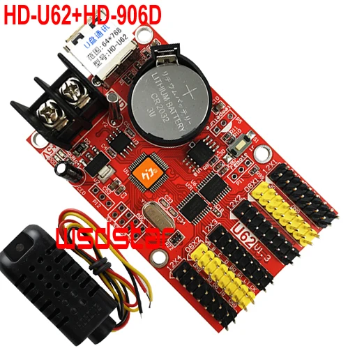 HUIDU HD HD-U62+Temperature & Humidity Sensor 2*HUB08 4*HUB12 768*64 Single Dual Color LED control card