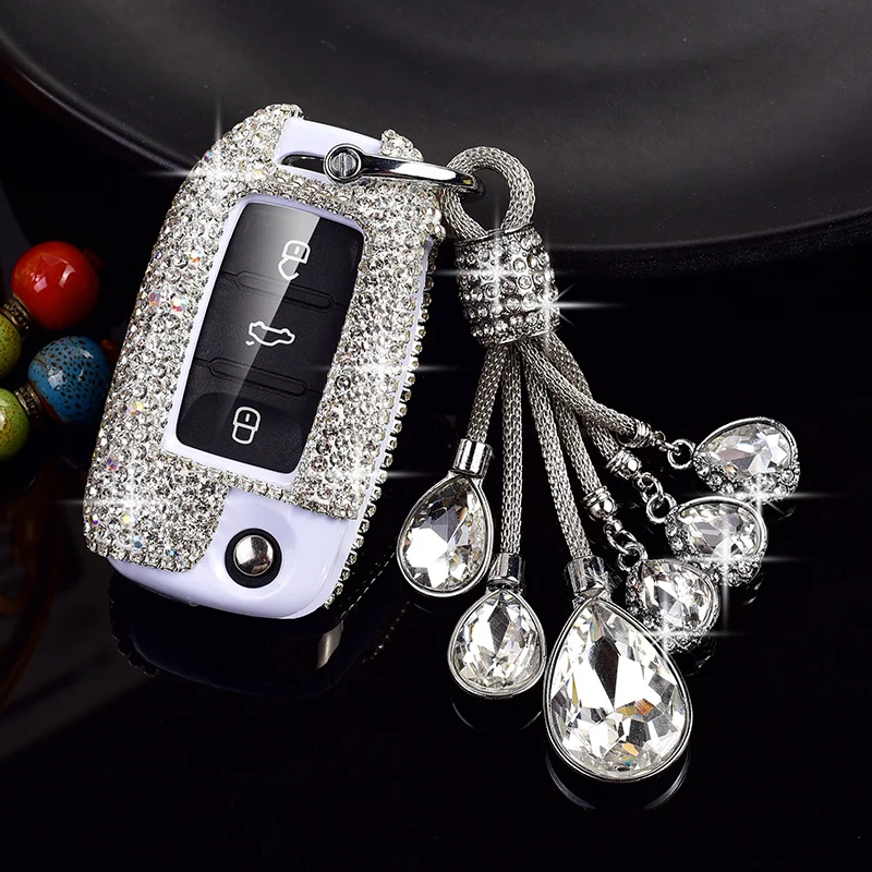 Fashion Luxury Women\'s Sparkling Rhinestones for Volkswagen VW Car Key Fob Cover Case Full Cover Fob For VW For Golf 7 MK7 For T