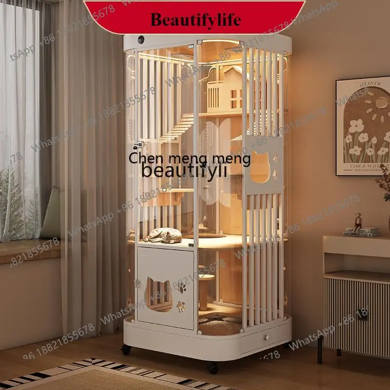 

G153 T Smart cat villa curved panoramic cat cage solid wood board luxury oversized cat house home