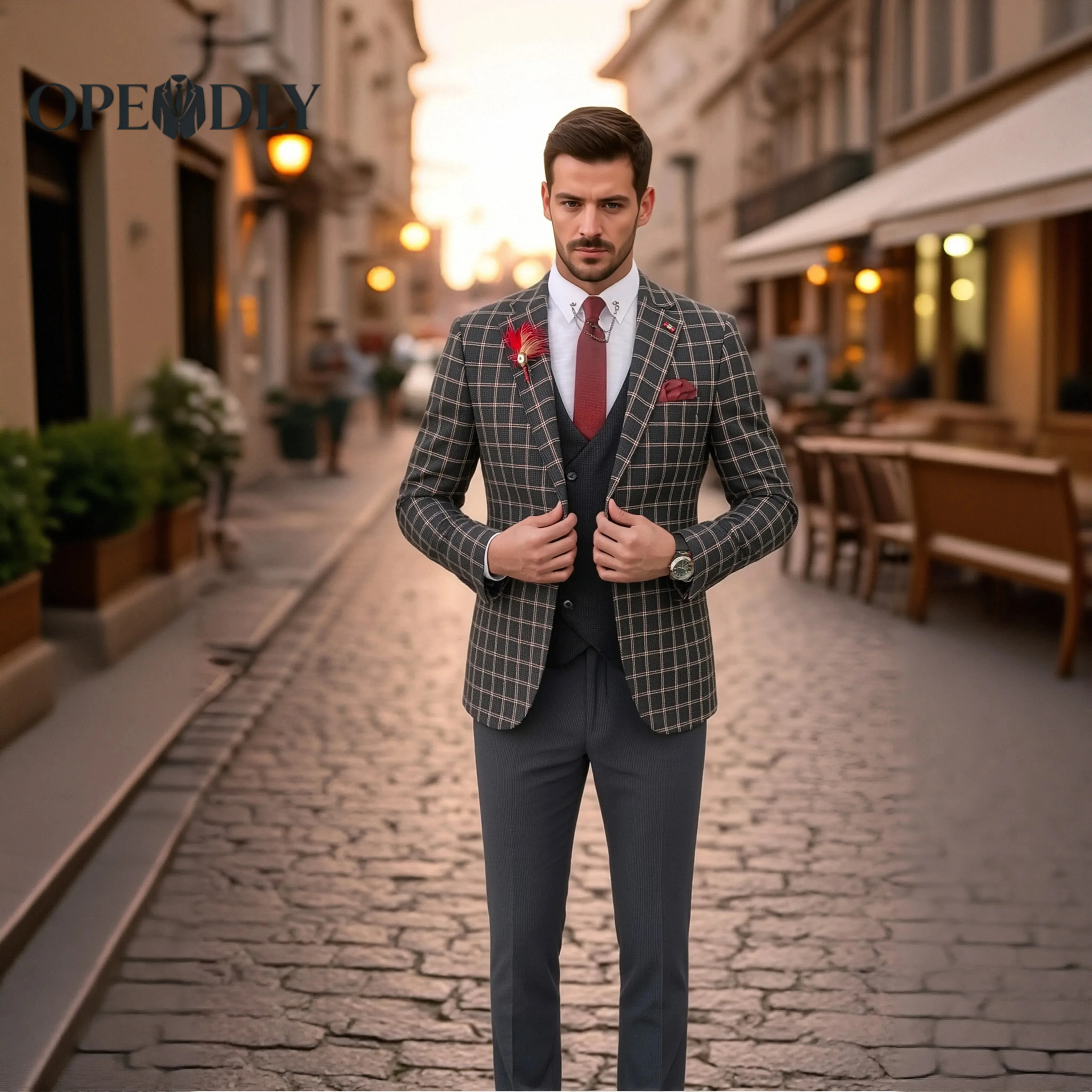 

Custom Slim Fit 3 Piece Wedding Suit Set for Groom Personalized Mens Tuxedo Blazer Vest and Pants Formal Groomsmen Attire