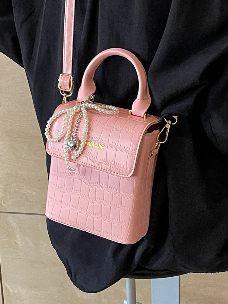 Fashion Crossbody Bag for Women 2024 Luxury Shoulder Bag Earphone/Lipstick/Key Handbag Female Totes PU Leather Pearls decoration