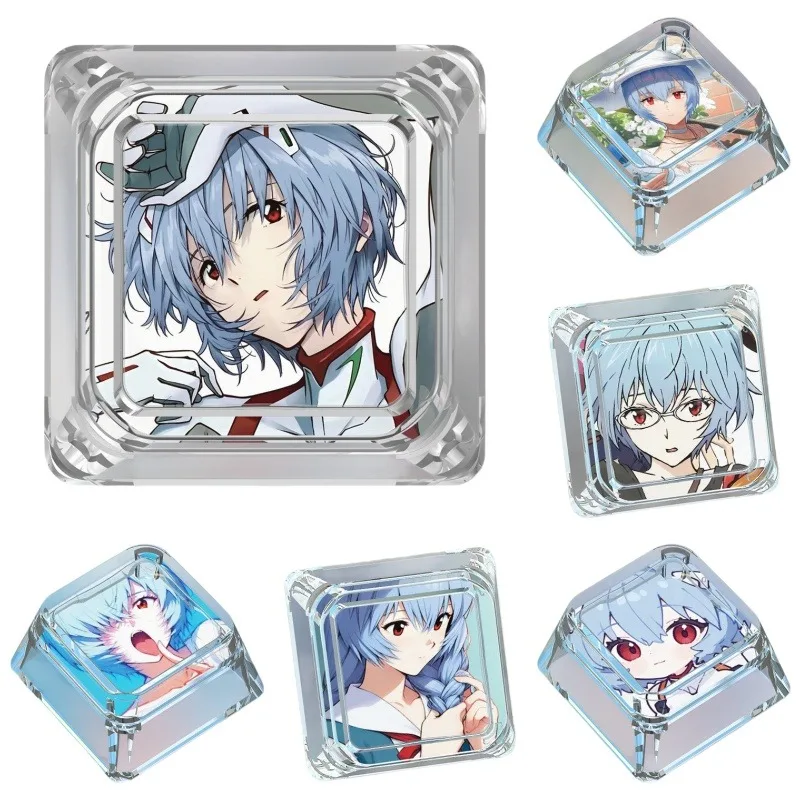 Einzelne Niedliche Cartoon-EVA-Ayanami-Rei-Transluzente Tastenkappe für Mechanische Tastaturen mit Kreuzachsen, Animations-Gaming-Zubehör, Esc-PC-Tastenkappe