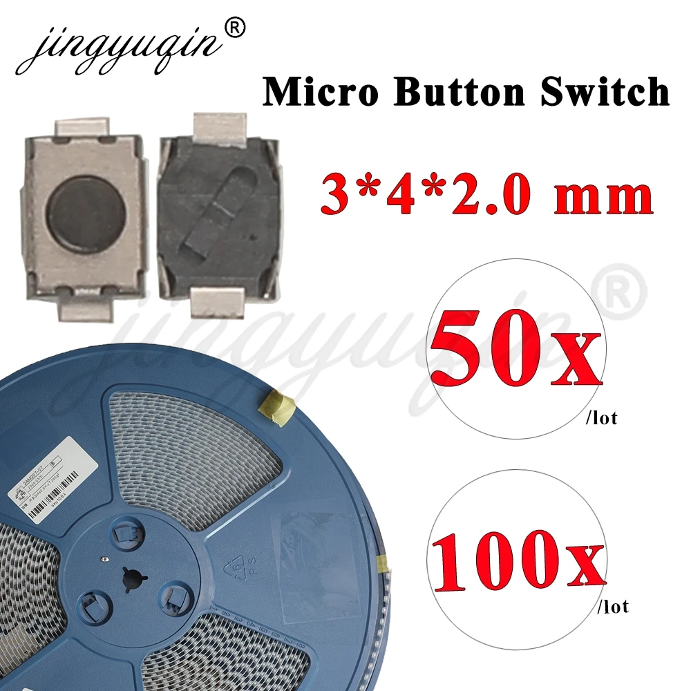 50/100pcs 3X4X2.0mm Car Key 2Pin Mini Push Button Momentary Tact Micro Button Switch Tactile Switches SMT SMD Microswitch Repair