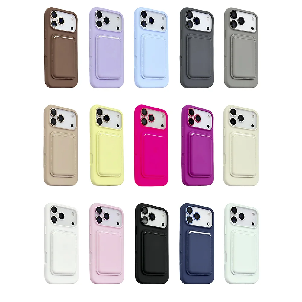 

Silicone Cover+ Lens Protectors+Card Slot Bag For Magsafe Phone Case For iphone 17/16/15/14/13/12/11 Pro Max Fundas