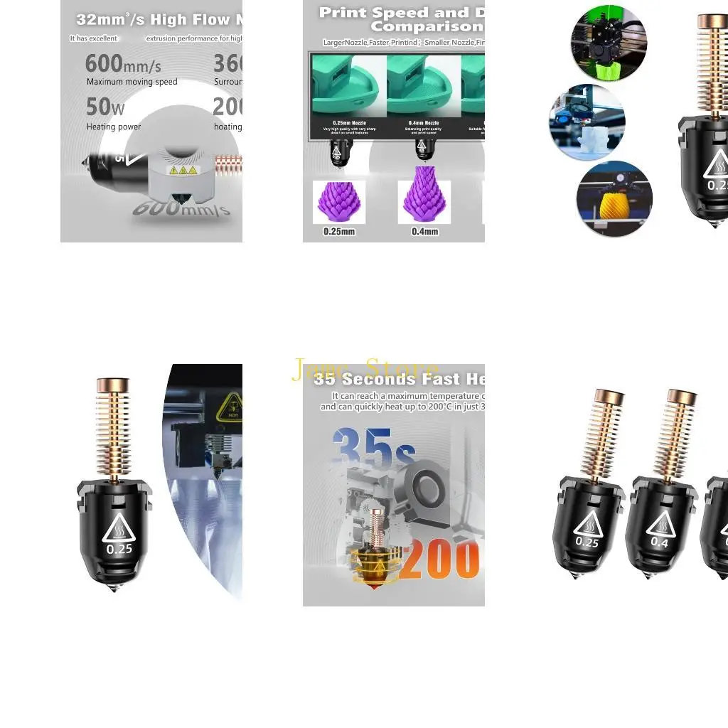 LX0B Pack Of 3 High Flowed Nozzles 0.25Mm 0.4Mm 0.6Mm For Adventurer 5M 3D Printer