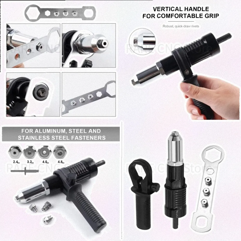 Hex Shank Blind Rivet Drill Adapter, Riveter Attachment Fit 2.4 3.2 4.0 4.8mm for Cordless Drill Riveting Conversion