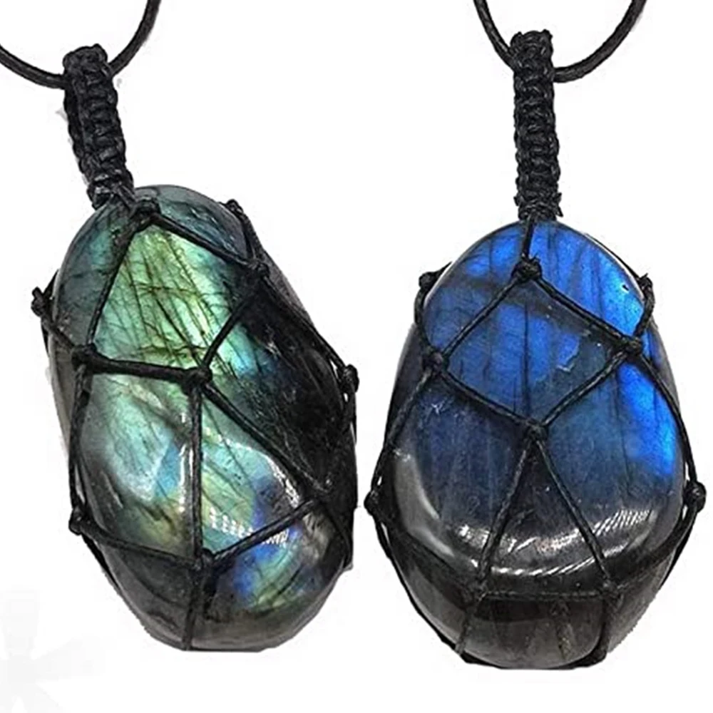 

1Pc Dragons Heart Labradorite Healing Crystal Pendant Wrap Braid Natural Stone Necklace Chakra Reiki Jewelry Gift for Women Men
