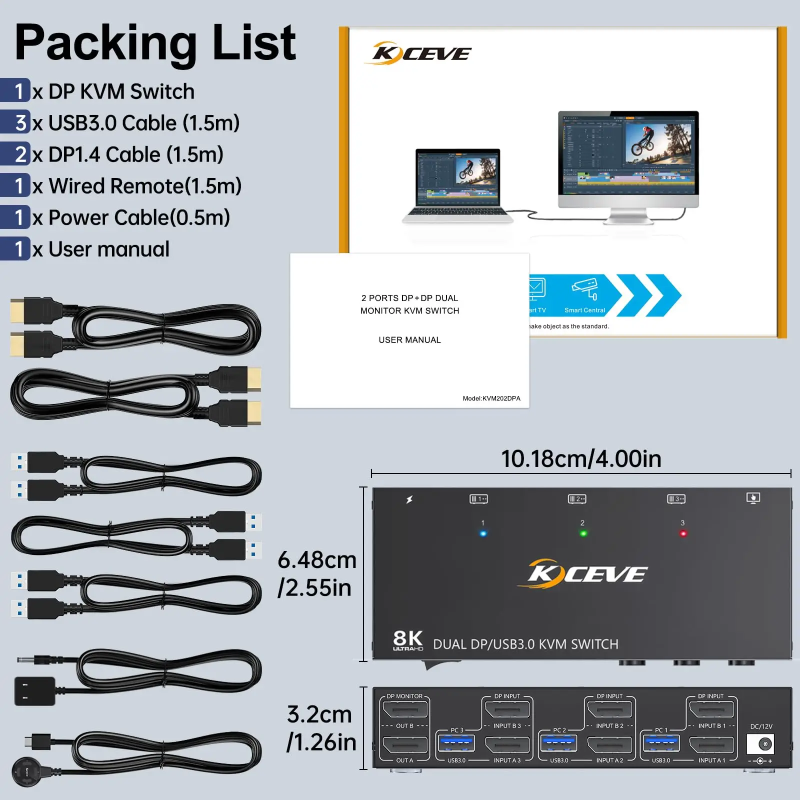 KVM Switch 3/2 Monitors 3 Computers 8K@60Hz,HDMI Displayport Triple Monitor/Dual Monitor Mixed Display KVM with 4 USB 3.0 Ports image 3