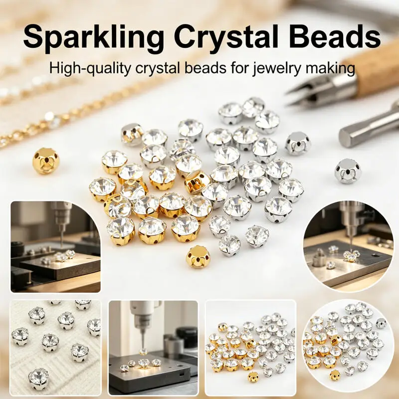 4/5/6/7/8/10mm Gold/Silber Krallenfassung Runde Strass-Steine, zum Nähen DIY Glas-Kristall für Kleidung und Hochzeitskleider – Detail 1