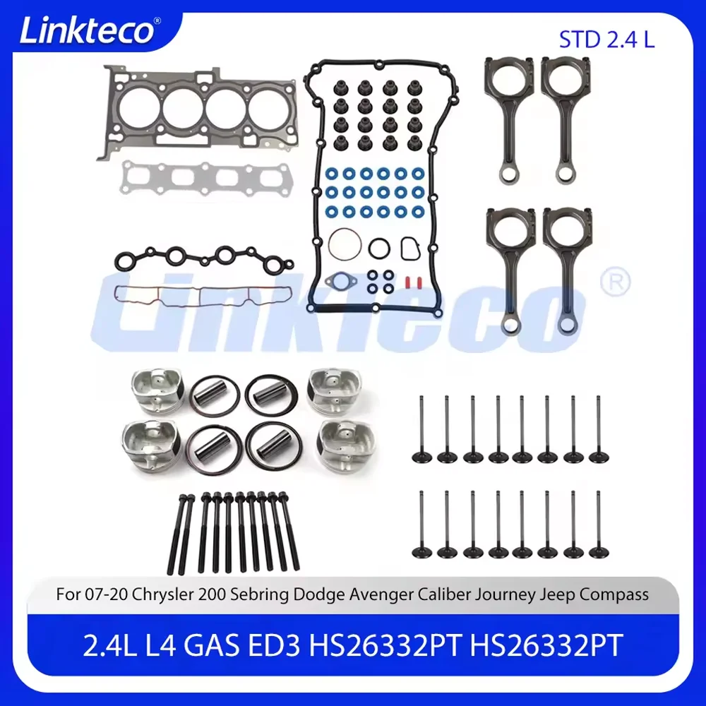 

Engine Rebuild Kit Cylinder Head Gasket Bolt Set ConRod Piston Ring Fit 2.4 L GAS ED3 For 07-20 Jeep Compass Dodge Chrysler 2.4L