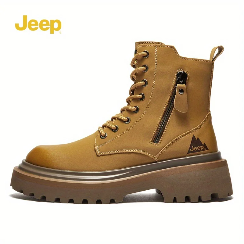 

Jeep Men's High-Top British Style Side Zipper Thick Sole Motorcycle Boots