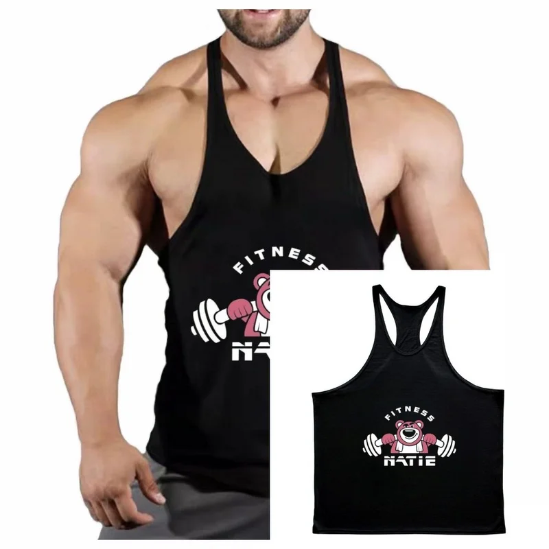 

Мужской жилет для фитнеса и спортзала с принтом медведя латте I-Wear, повседневный свободный спортивный жилет без рукавов на подтяжках, дышащий мужской жилет для фитнеса