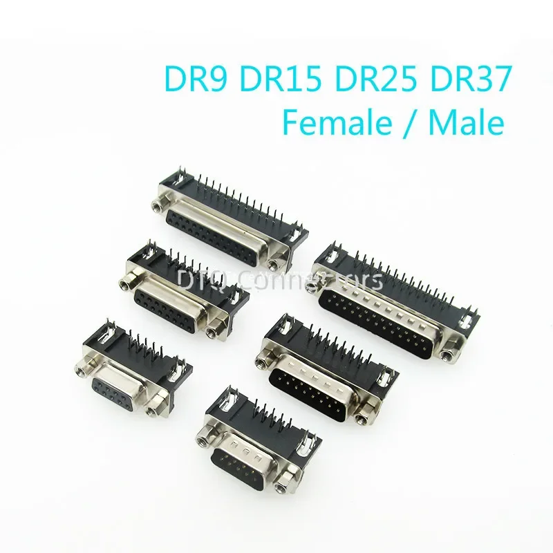 5Pcs DR9 DR15 DR25 DR37 Hole/Pin Female/Male right angle Welded d-sub Connector RS232 serial port adapter DB 9/15/25/37 pin