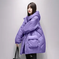 Chaqueta de plumón con capucha para mujer, parka holgada, gruesa, de longitud media, de talla grande, a la moda, para invierno, novedad de 2023