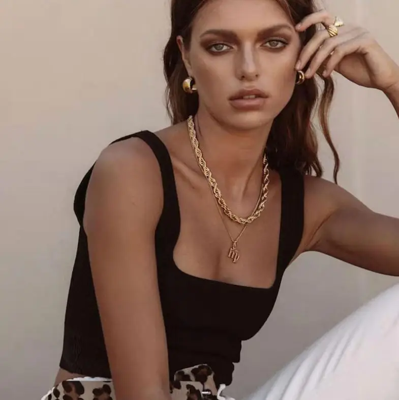 7mm Hip Hop 18K Gold Plated Stainless Steel Thick Twisted Rope Chain Choker Necklaces for Women