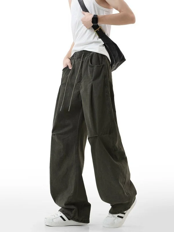 Retro American Work Pants Men's Spring Trendy High Street Loose Wide Leg Log Cutting Long Trousers Casual Cotton Pants
