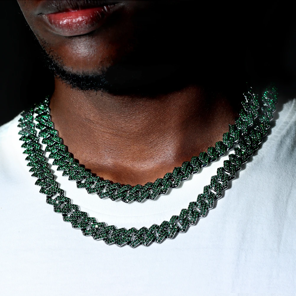 Kubanische Kettenkette für Männer und Frauen, grüne Strass-Iced-Out-Gliederkette, Hip-Hop-Schmuck – Detail 2