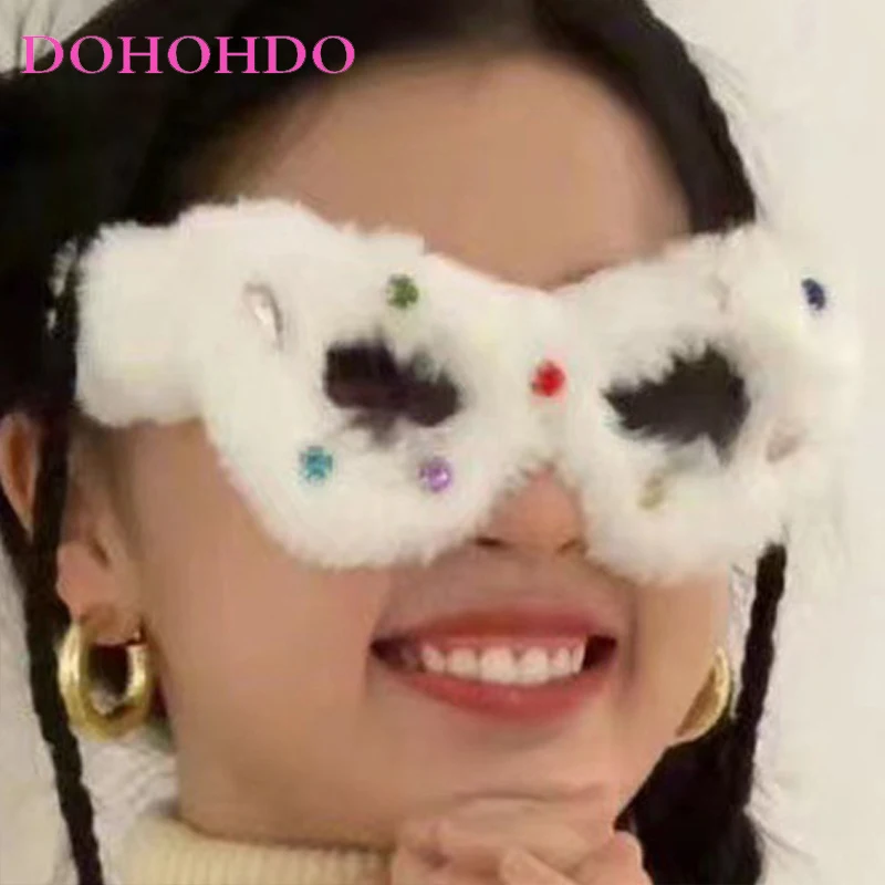 

Trending Cute Plush Cat Eye Women Men Sunglasses Luxury Design Summer Traveling Party Rhineston Decorate Female Eyewear UV400