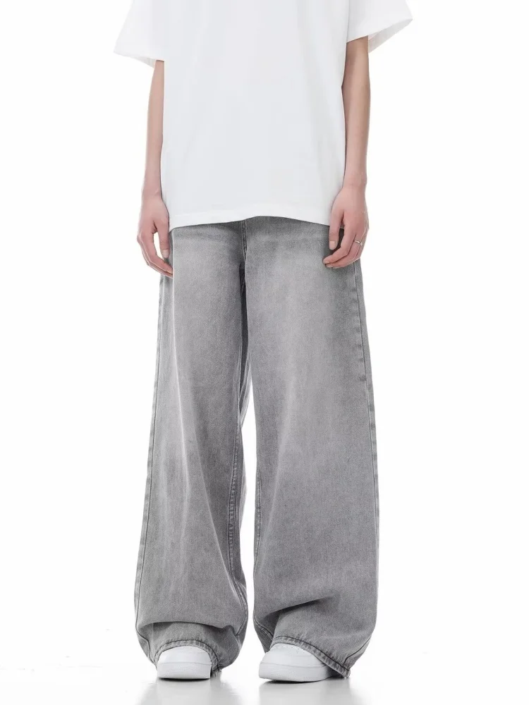 Women\'s Grey Vintage Jeans High Street Denim Trouser Casual Goth Pants High Waist Straight Streetwear Baggy Hosen Female Y2K