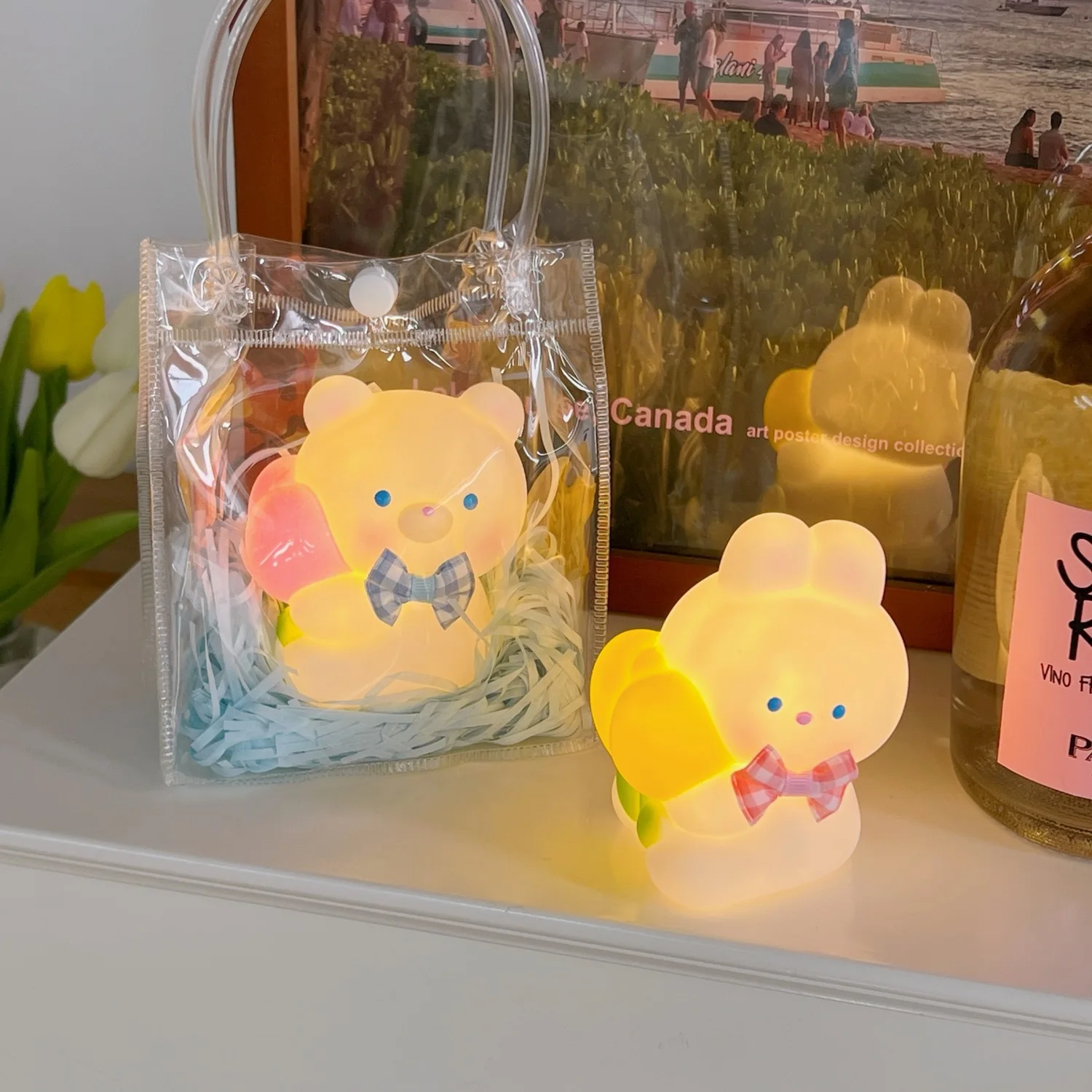 Bedside Nightlight Sweet and Cute Eye Care Sleep Light Bedroom Sleep Light Battery Stupid and Cute Peach Bear Table Lamp