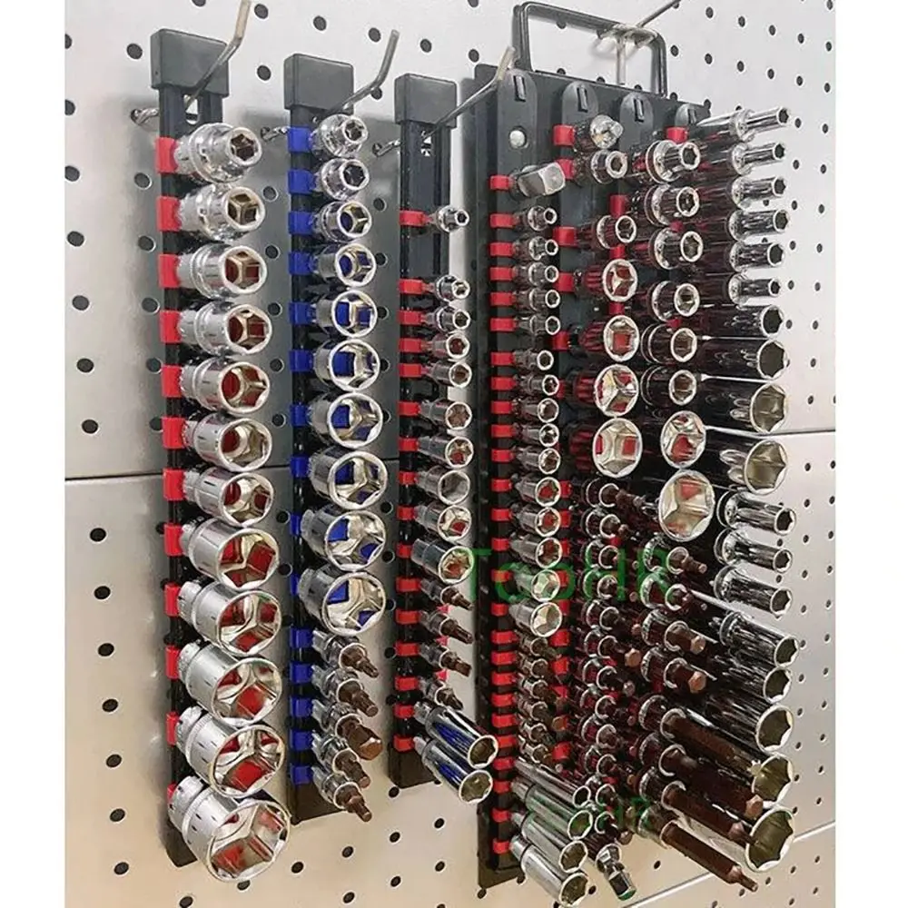 1 قطعة 1/4 "3/8" 1/2 "المقبس وجع حامل السكك الحديدية قوس حامل حائط وجع تخزين أداة صندوق المقبس المنظم العالمي مستقيم