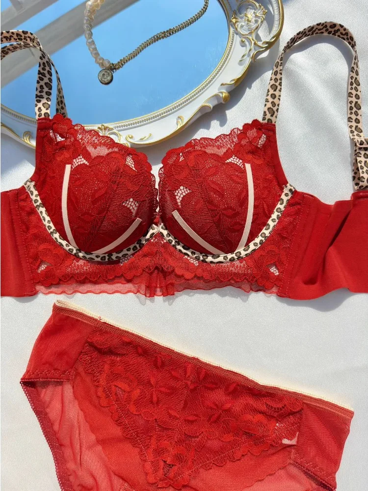 BANERDANNI Red Snake Year Bridal Lingerie Set for Women - Sexy Lace Push Up Bra & Panties | Wedding Night Gift Valentines Petite