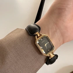 Mishali Women Hiah Quality Quartz Watch Square Dial Orologio with Black Lattice Strap Luxury Clock Ladies Vintage New Wristwatch