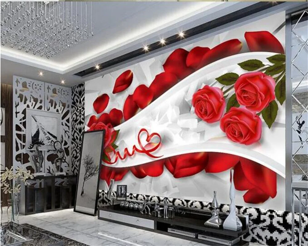 wellyu 3D Wallpaper Bedroom Living Room Decorated TV Background Wall 3D Rose Petal Art Wall wallpaper for walls 3 d