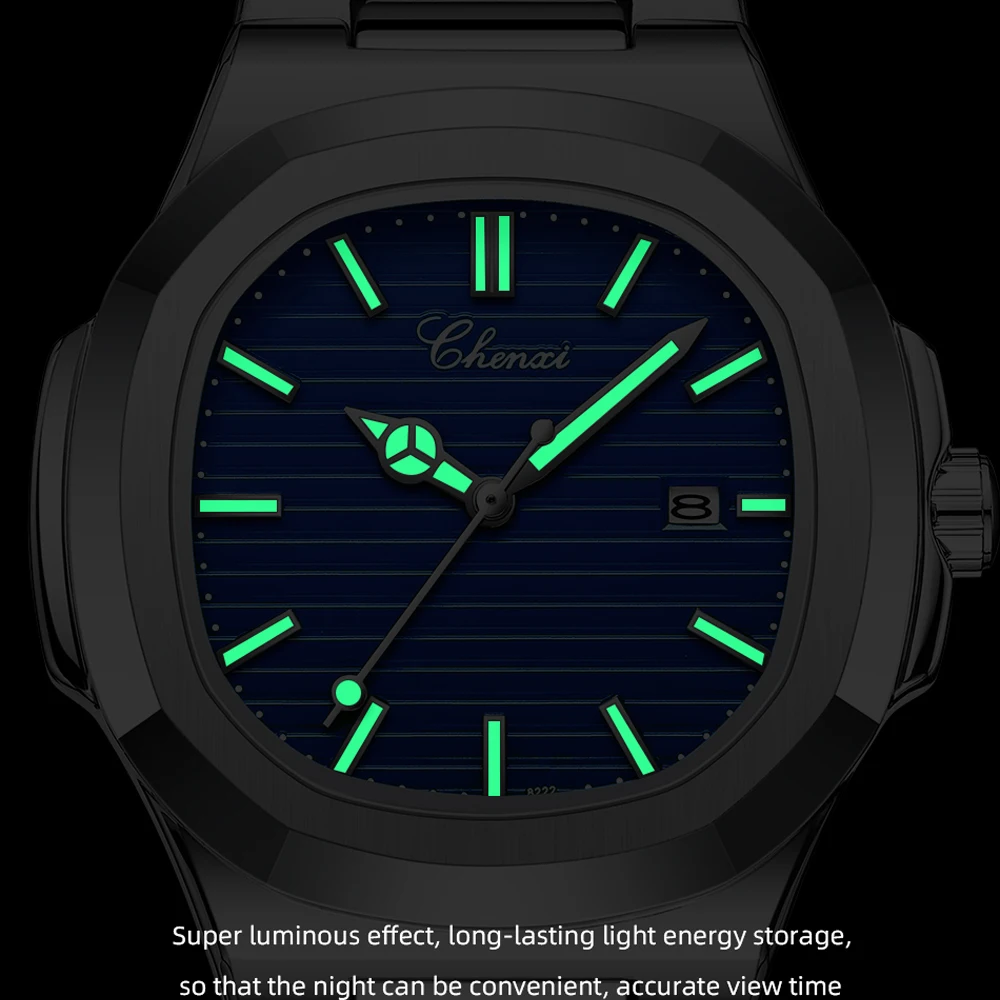 CHENXI Top Brand Luxury Men Wristwatch Business Waterproof Luminous Alloy Polygonal Case Fashion Quartz Watch Male with Calendar