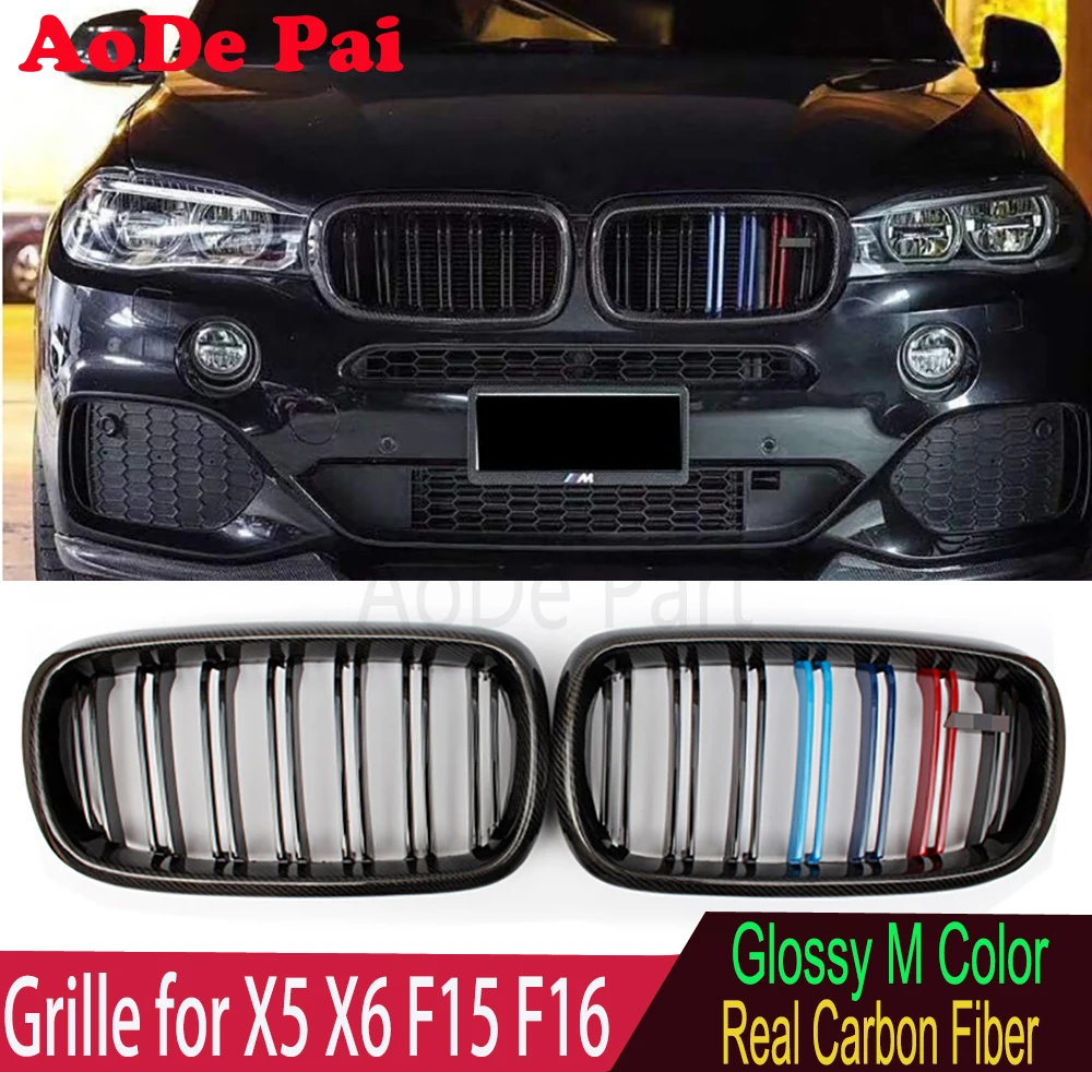

3k Twil Real Carbon Fiber Front Kidney Grille Grill Mesh Hood for BMW X5 X6 F15 F16 X5M F85 X6M F86 2015-2019 Gloss M Color